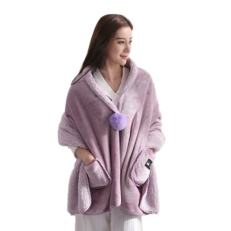 【QIDINA】升級加長雙面絨口袋百搭披肩毯-D