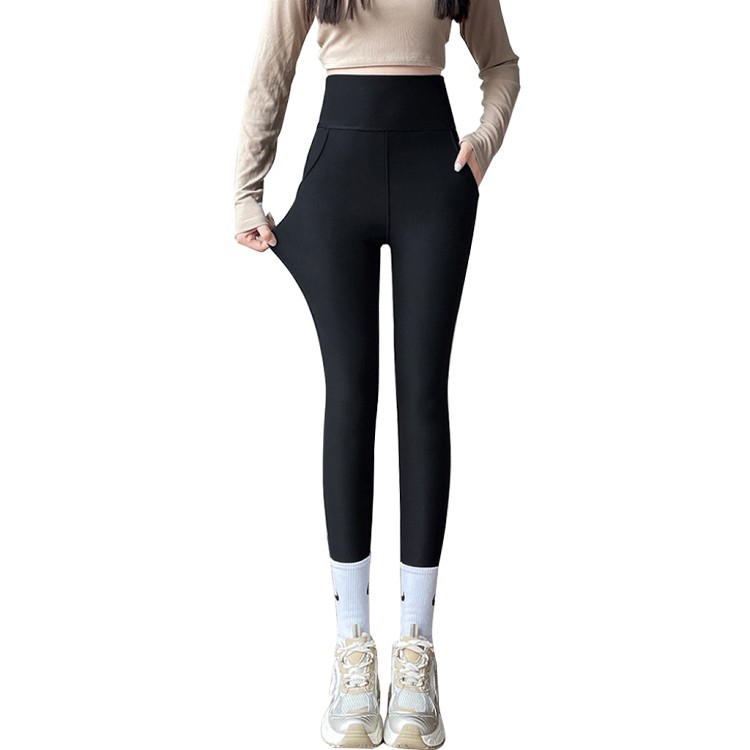 【QIDINA】升級加絨雙口袋顯瘦彈力保暖鯊魚褲-2PC