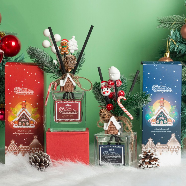 【QIDINA】聖誕糖果雪屋硅藻土香氛擴香瓶-B