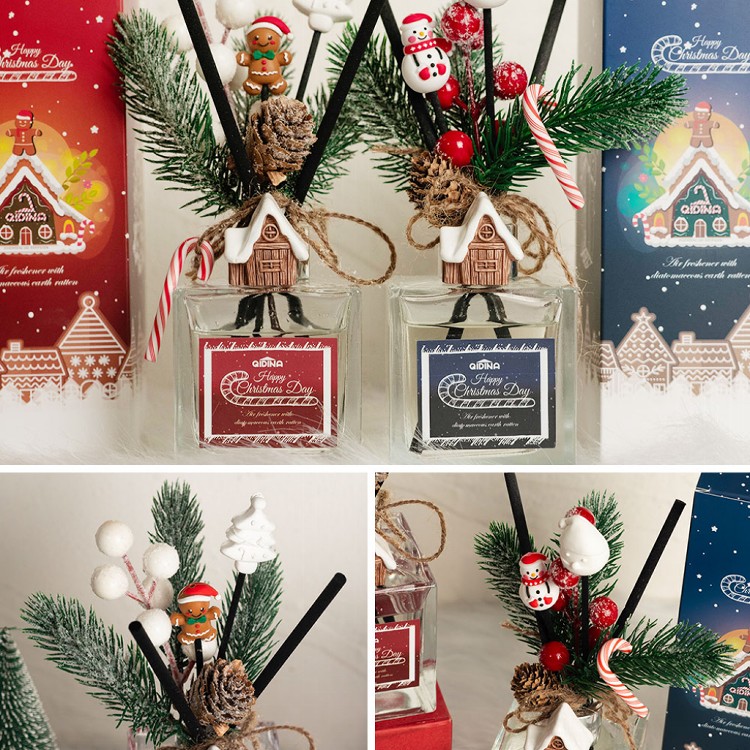 【QIDINA】聖誕糖果雪屋硅藻土香氛擴香瓶-B