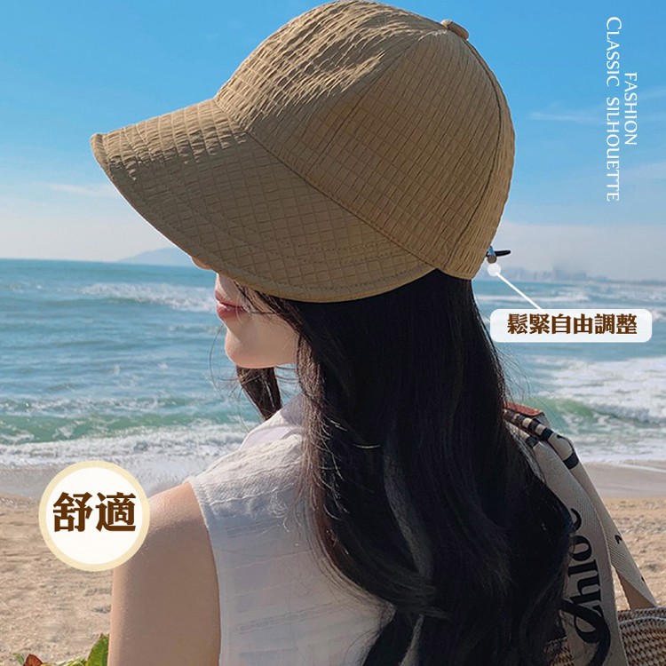 【QIDINA】日系百搭遮陽大帽簷鴨舌華夫格鴨舌帽-I