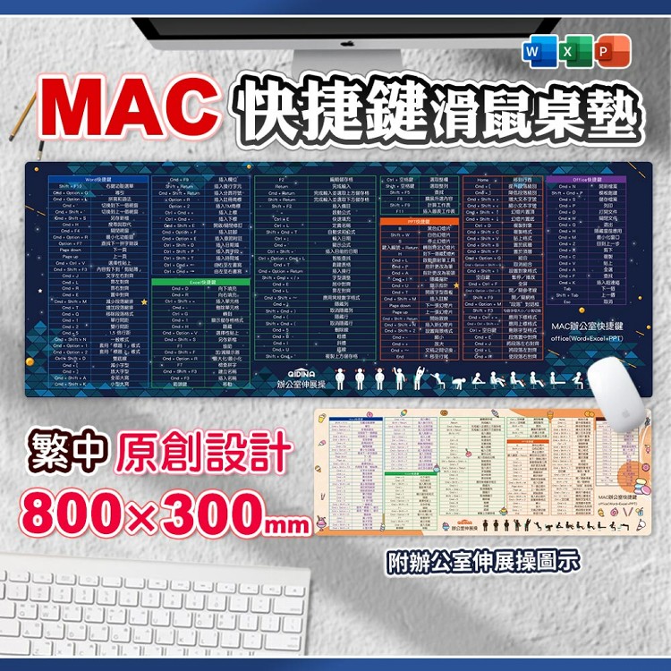 【QIDINA】獨創設計-質感MAC繁中快捷鍵滑鼠大桌墊