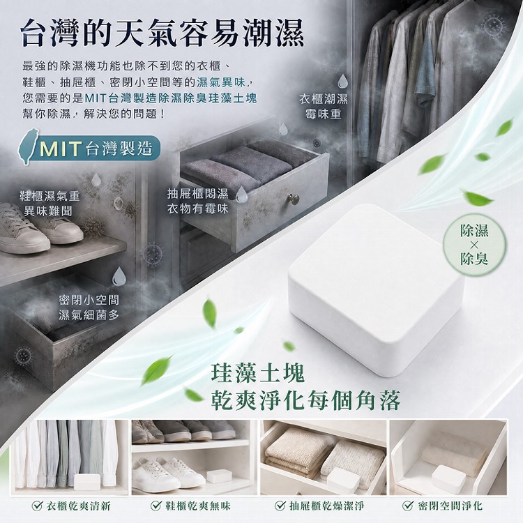 【QIDINA】QIDINA 台灣製看得見濕度的硅藻土除濕防霉塊