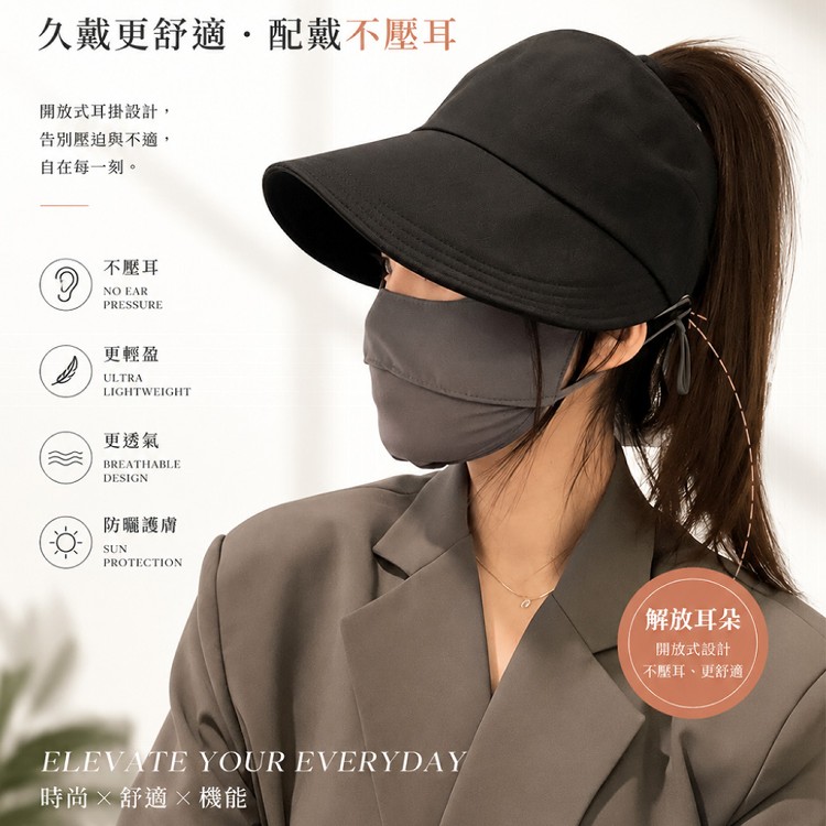 【QIDINA】網紅百搭輕薄防潑水小臉防曬空頂遮陽帽-H