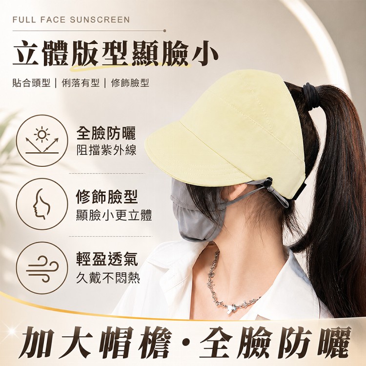 【QIDINA】網紅百搭輕薄防潑水小臉防曬空頂遮陽帽-H
