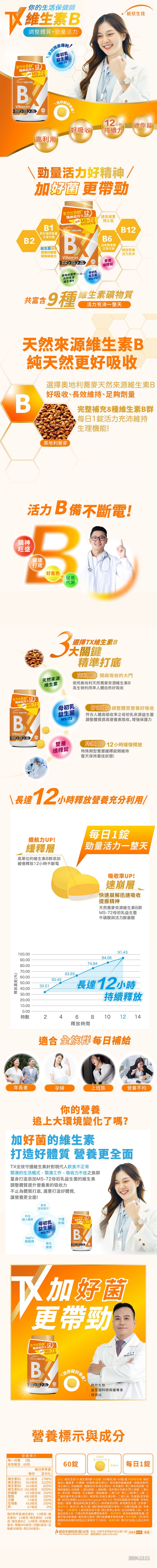 你的生活保健師，TV維生素B，調整體質+勁量活力，全方位B群+，精神超持久12)，添加MS-72，·母初乳益生菌，松加獨家專利，母初乳，益生菌，【統欣生技，迷你錠好手，12小時，【迷你錠，【好吸收，持續力，高利用，勁量活力好精神 /，加好蔔 更帶勁，