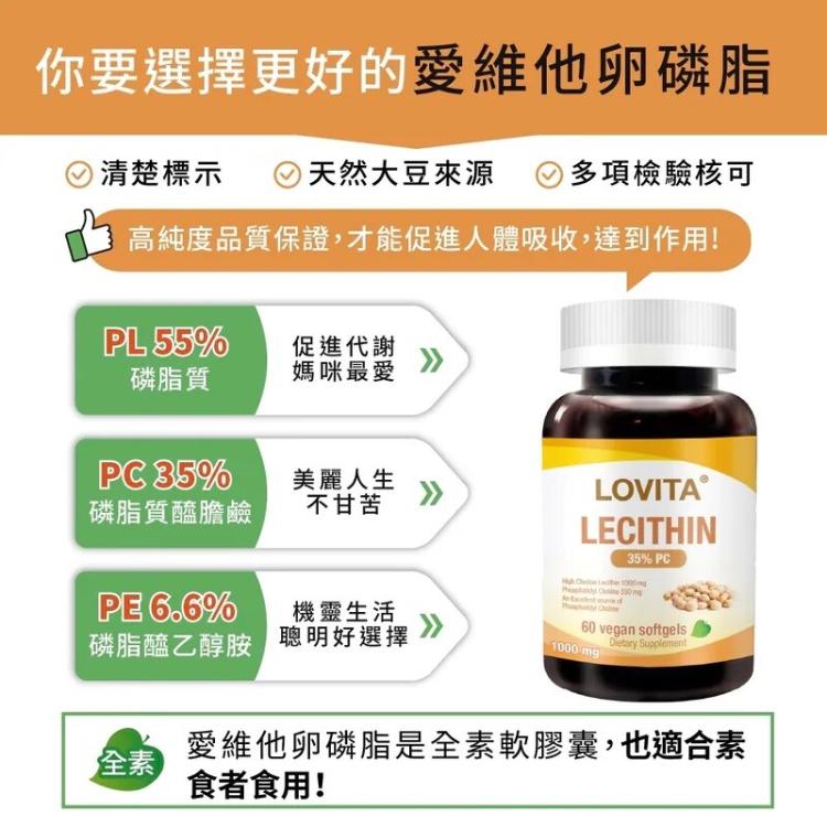 【Lovita 愛維他】大豆卵磷脂素食軟膠囊(磷脂質 PC PL PE)﹝小資屋﹞(0102567)