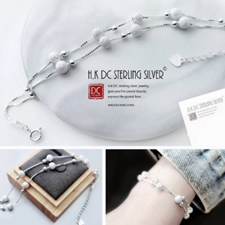 經典收藏款-霧紗銀球閃耀雙鍊銀珠手鍊