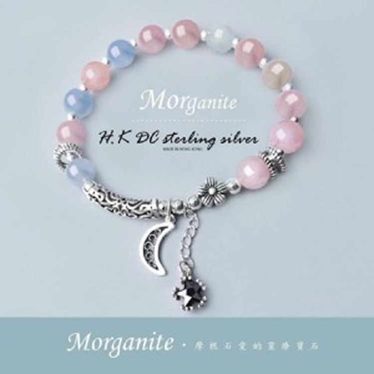 愛的靈療晶石黑鑽星月足重銀設計款手環