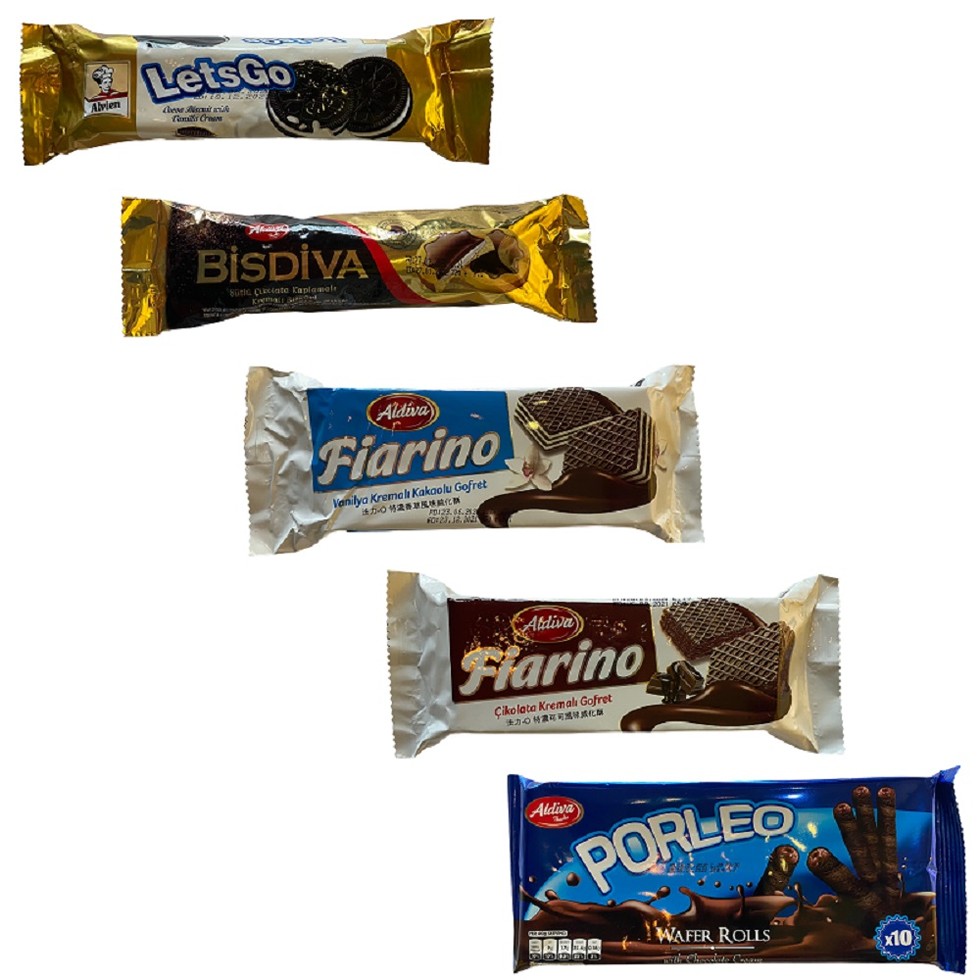 BİSDİVA，Sotic ÇLiate Kaplamele，Vanilya Kremalı Kakaolu Gofret，Çikolata Kremalı Gofret。