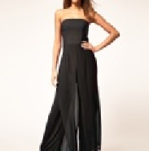 ASOS Wide Leg Jumpsuit In Chiffon-BLACK