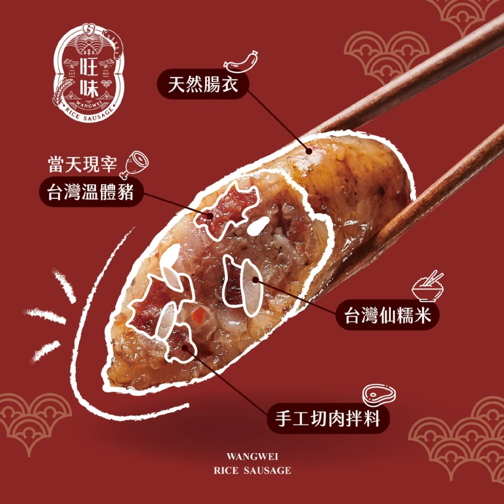 天然腸衣，當天現宰,台灣溫體豬，台灣仙糯米，手工切肉拌料。