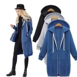 長版寬鬆內刷薄絨衛衣帽外套