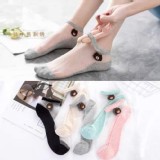 玻璃絲透明小熊短襪