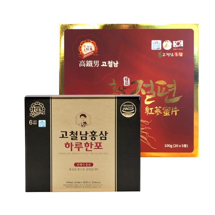 【台灣總代理】高麗紅篸黃金飲(30入*1盒)+紅蔘蜜片(5包*1盒)/韓國進口/高鐵男/6年人蔘/