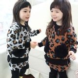 貝 秋冬新款 時尚個性豹紋長袖上衣/裙褲假三件套/女童裙子套裝