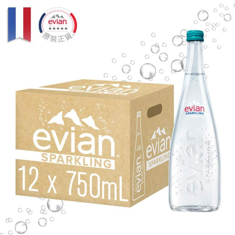 【法國evian 依雲】氣泡礦泉水 ( 750ml / 12入 / 玻璃 )