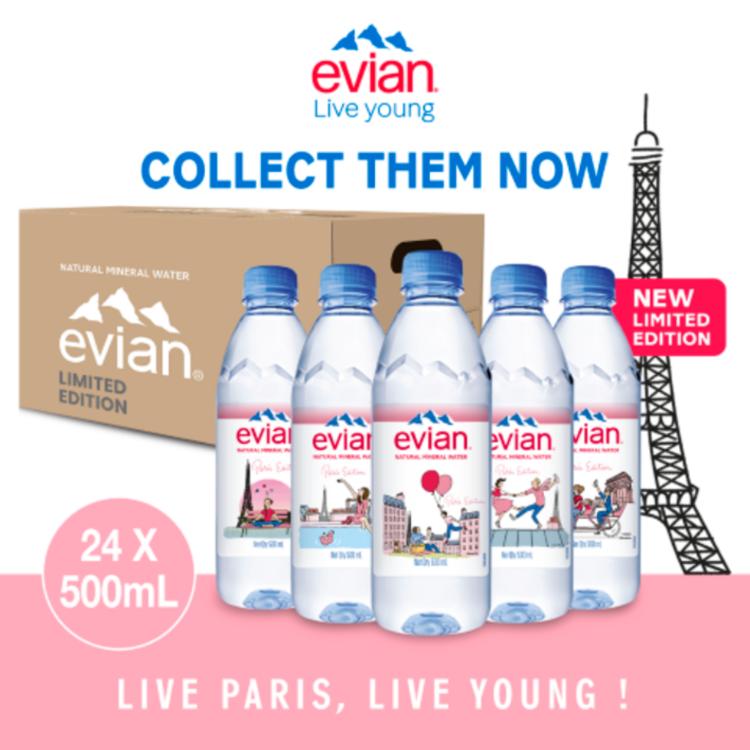 【法國evian 依雲】天然礦泉水 巴黎風格瓶 ( 500ml / 24入 / PET )