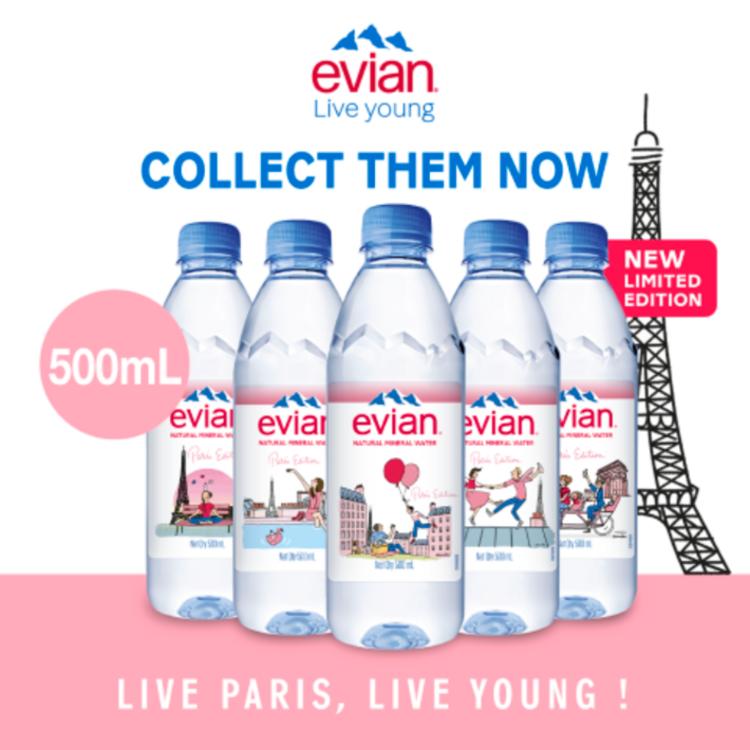 【法國evian 依雲】天然礦泉水 巴黎風格瓶 ( 500ml / 24入 / PET )