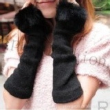 韓版 仿皮草 毛毛 毛線針織 露指手套