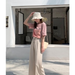 夏季涼爽冰絲直筒休閒褲 米色