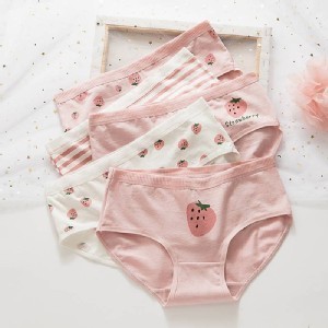 粉色日系草莓純棉中腰內褲五件組