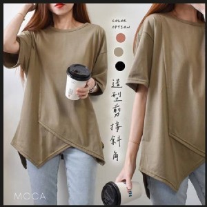 寬版造型斜角剪裁修身T