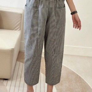 🏠立體剪裁皮標格子褲