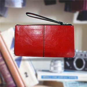 韓版手機三層手拿包-大紅