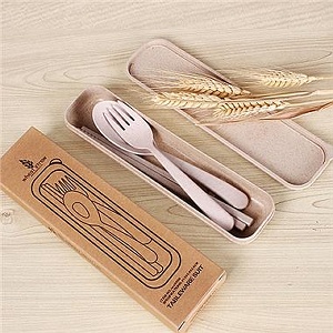 小麥環保便攜餐具組-粉