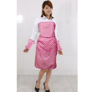 【AGL愛潔樂】防潑水免綁彩漾圍裙袖套組(日式粉紅佳人)