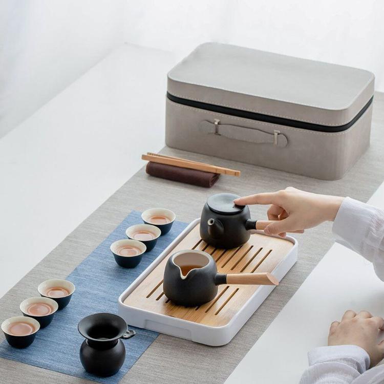 【CityStar】木柄側把壺粗陶旅行茶具套組