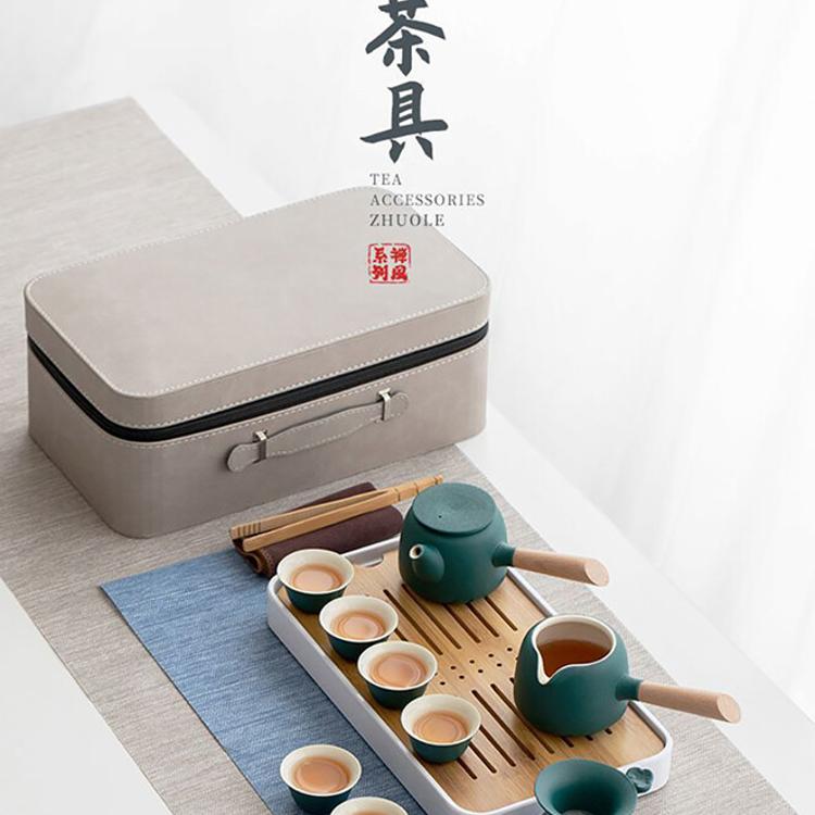 【CityStar】木柄側把壺粗陶旅行茶具套組