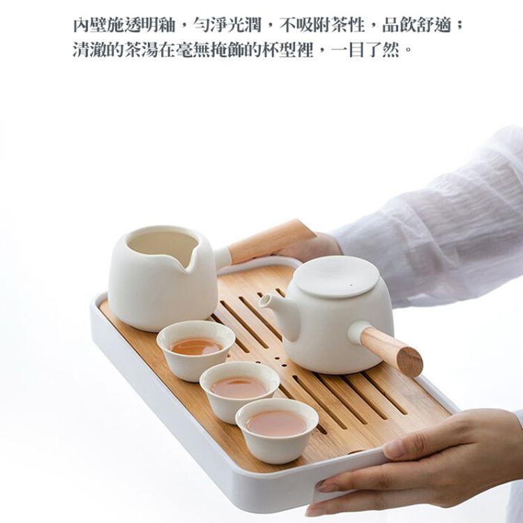 【CityStar】木柄側把壺粗陶旅行茶具套組