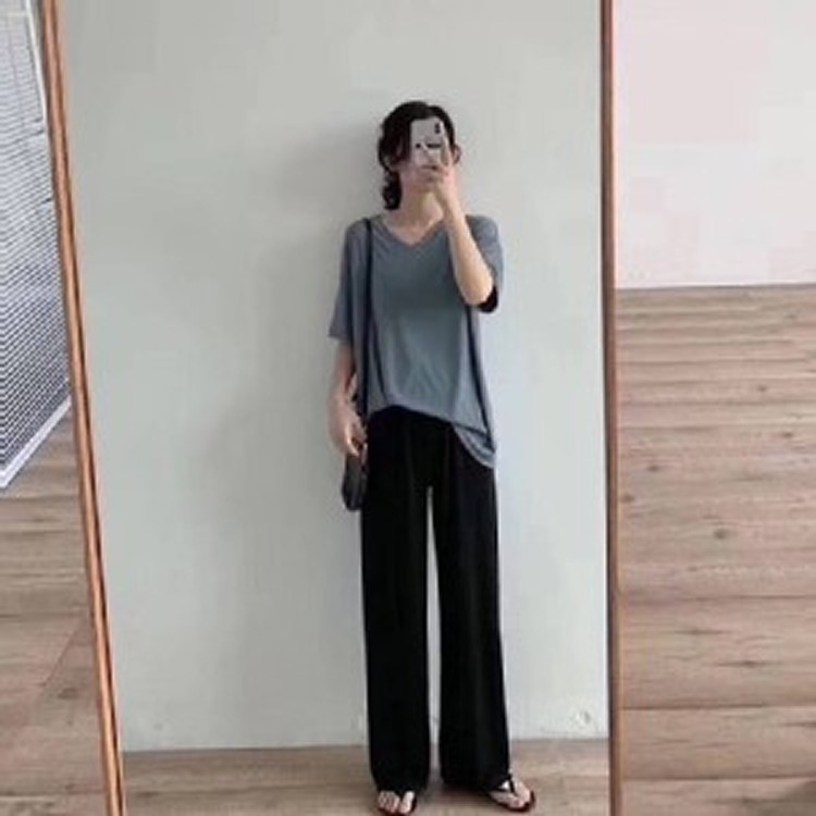 夏季涼爽冰絲直筒休閒褲 黑