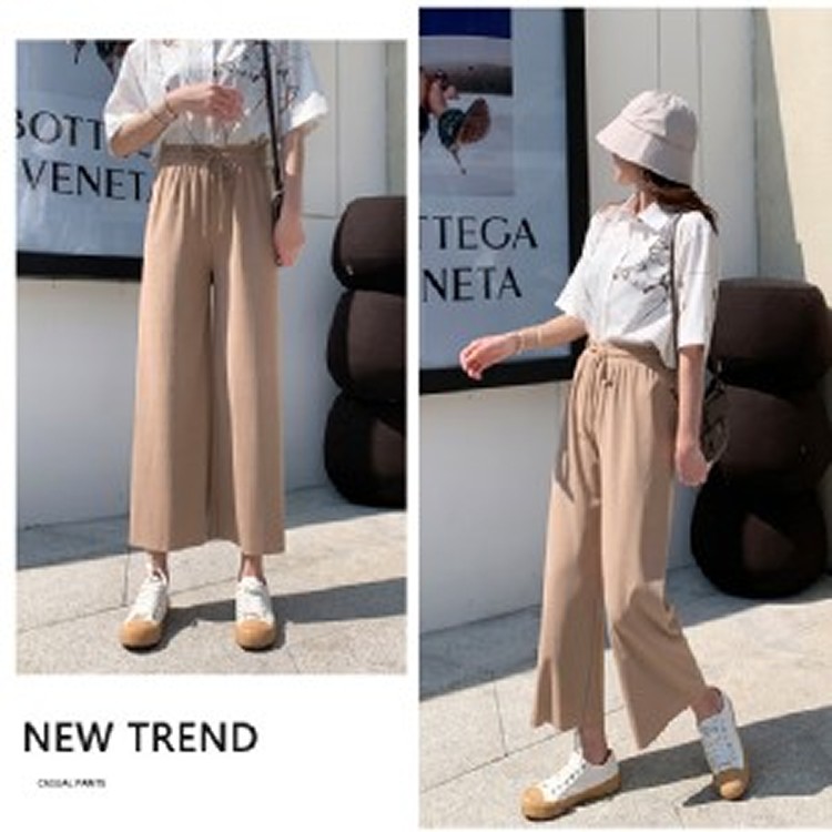 夏季涼爽冰絲直筒休閒褲 卡其
