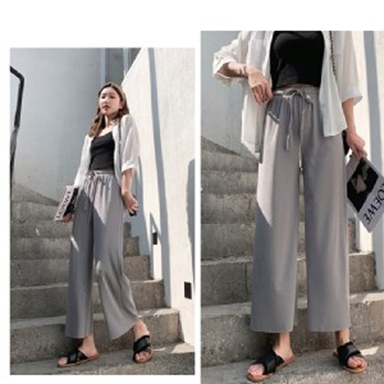 夏季涼爽冰絲直筒休閒褲 灰色