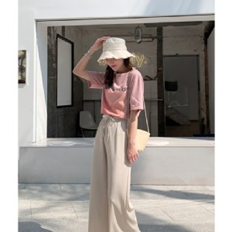 夏季涼爽冰絲直筒休閒褲 米色