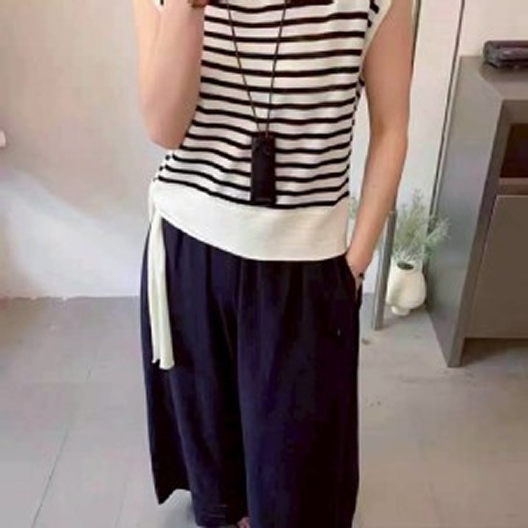 🏠休閒亞麻針織側綁腰背心❤️