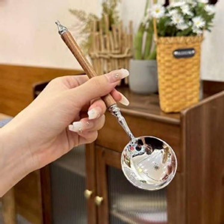 🏠復古仿木不鏽鋼圓勺3入一組