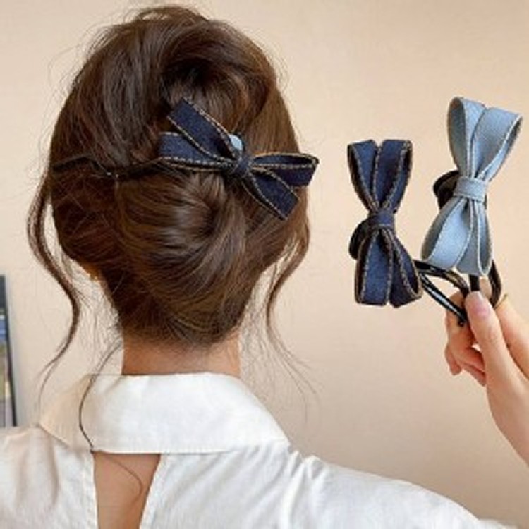 🏠韓系牛仔蝴蝶結扭扭夾2入❤️
