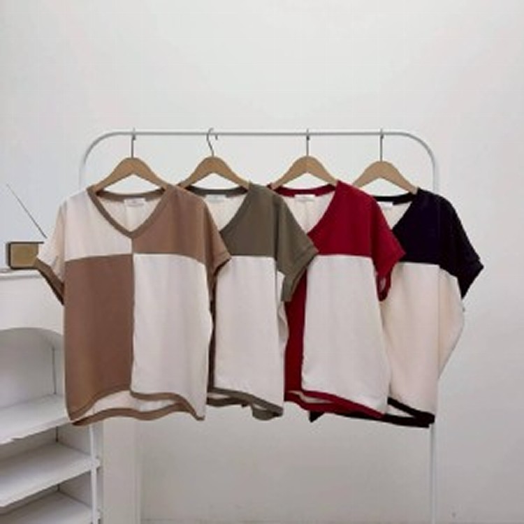 🏠V領配色拼接涼棉T