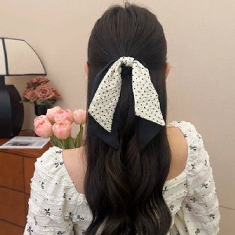 🏠復古波點飄帶髮圈2入