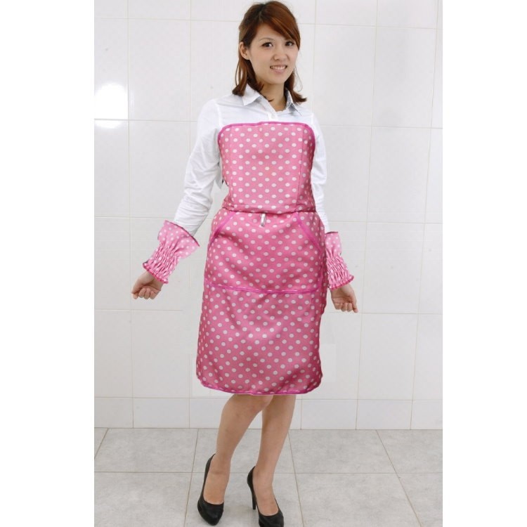 【AGL愛潔樂】防潑水免綁彩漾圍裙袖套組(日式粉紅佳人)