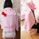童童家族【TTF96926】可愛貓貓宅人珊瑚绒披風毯--粉色、白色(現貨+預購)