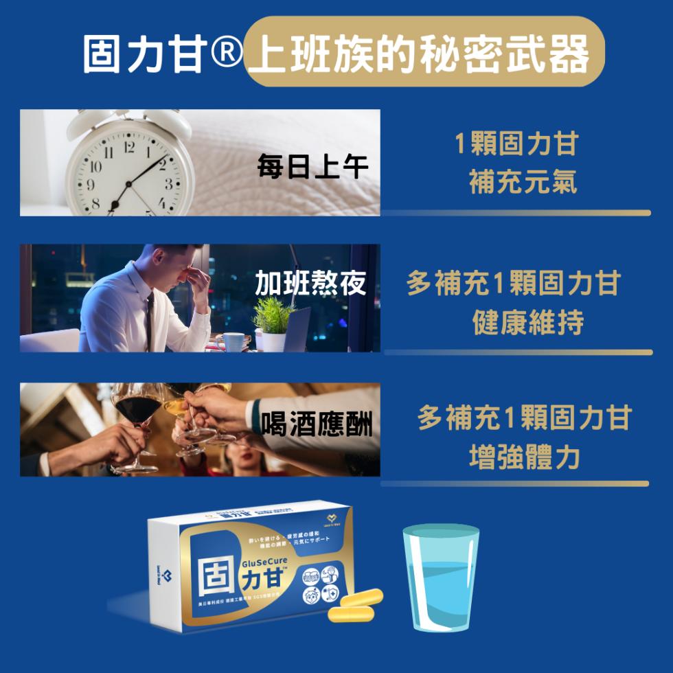 固力甘®上班族的秘密武器,每日上午,加班熬夜 多補充1顆固力甘,健康維持,喝酒應酬,即以全銀行等,讓男建的经和,NEO網, 英文化艺术一个,13 甘,黃日華科藏 103升s,1顆固力甘,補充元氣,多補充1顆固力甘,增強體力。