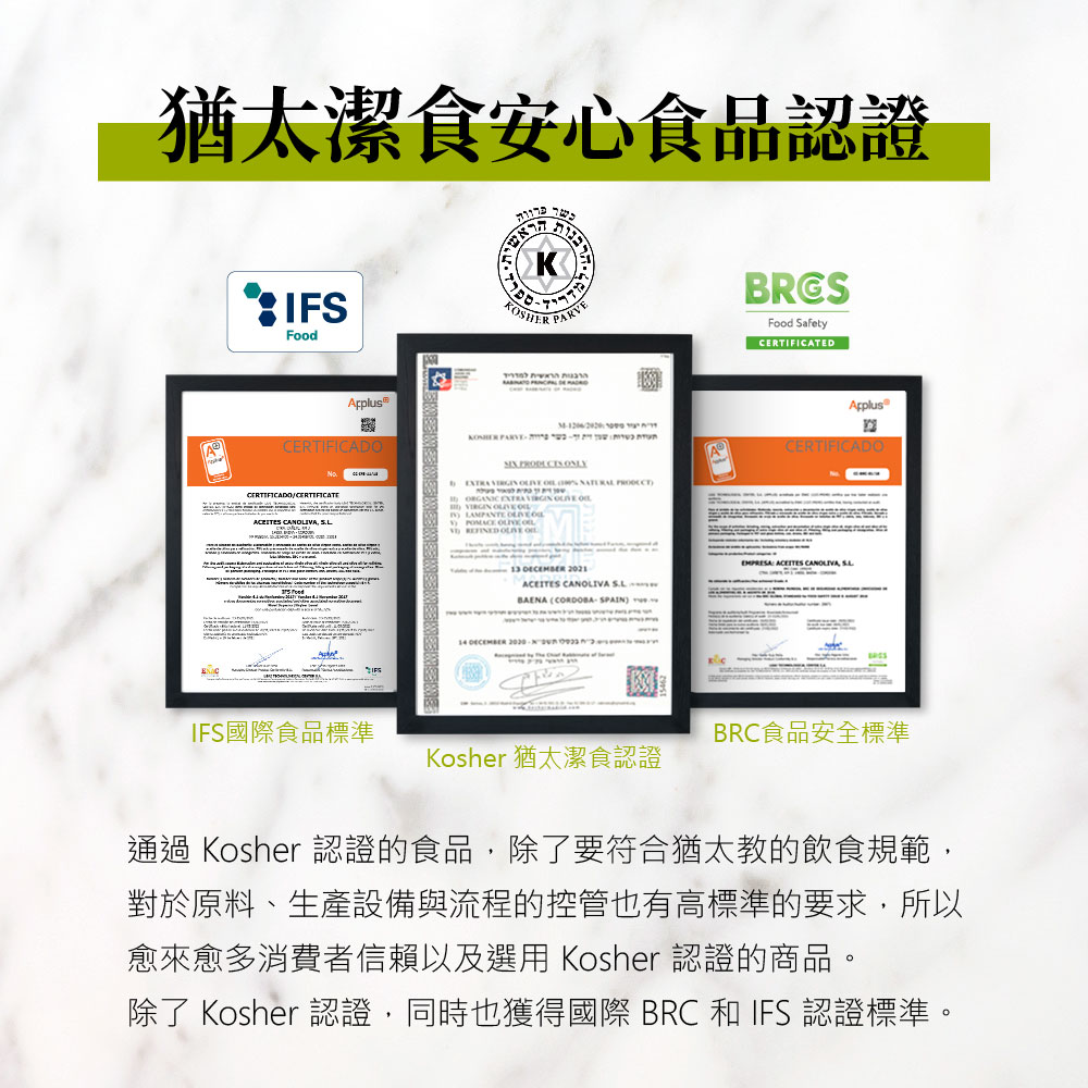 猶太潔食安心食品認證,IFS國際食品標準,פרווה,קראט.כנות,ספר,תעודת כטרות שכן זיך ייוותKOBER PARTE,Kosher 猶太潔食認證,BRC食品安全標準,通過 Kosher 認證的食品,除了要符合猶太