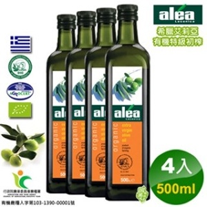 【希臘艾莉亞alea】液體黃金 有機特級初榨橄欖油(500ml x4)