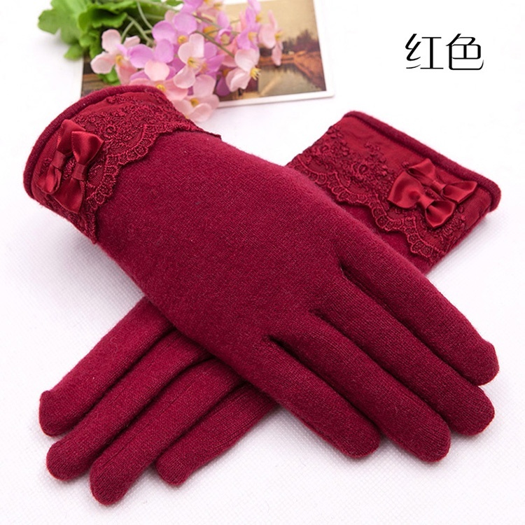 羊毛保暖觸控式螢幕手套-紅色