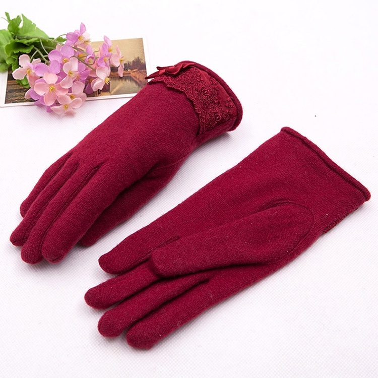 羊毛保暖觸控式螢幕手套-紅色